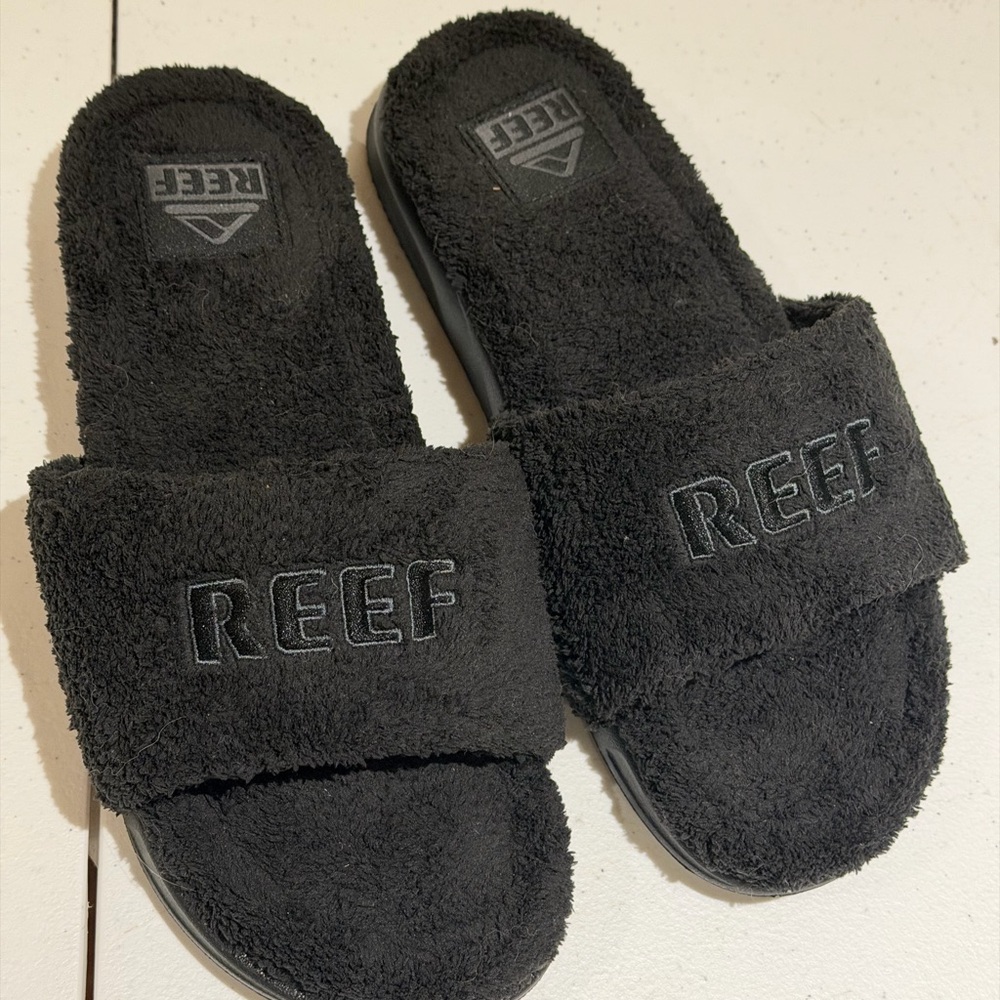 Reef Black Plush Slide Sandals